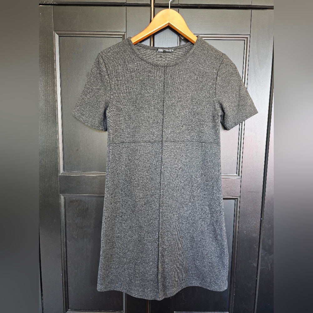 Zara Charcoal Knit Mini Dress With Seam Details- Small